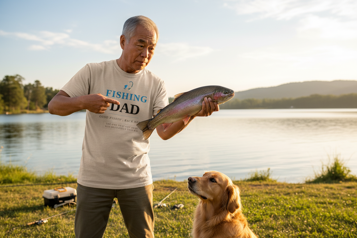 Fishing Dad - Asian Man Dog Presentation