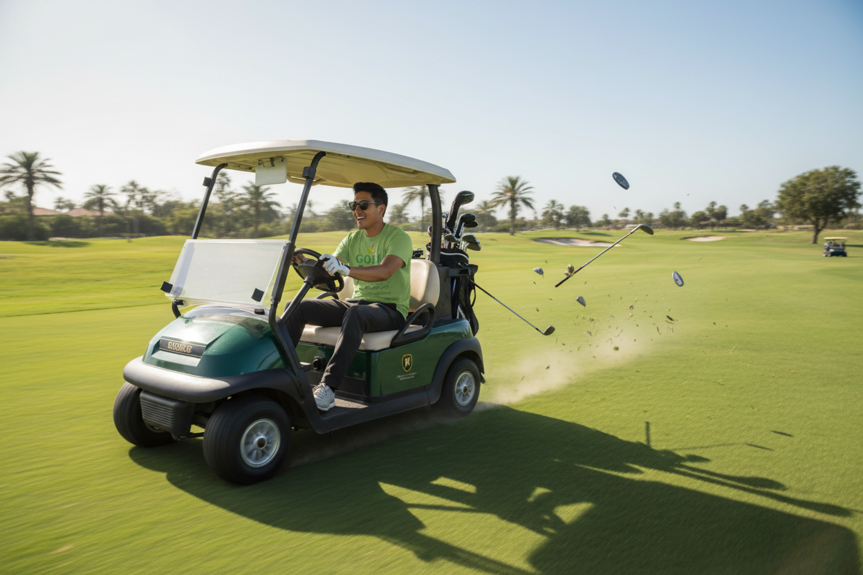 Golf Dad - Asian Man Golf Cart