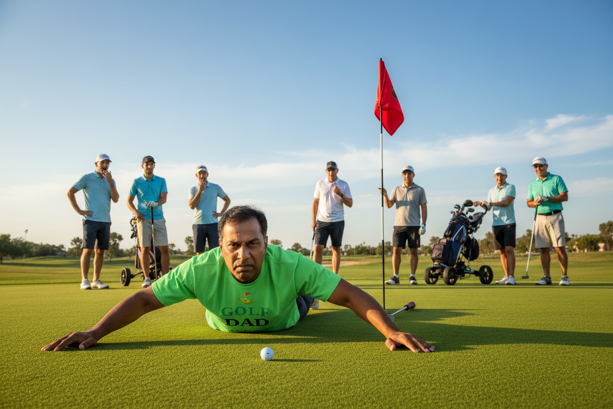 Golf Dad - South Asian Man Reading Green